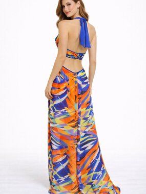 NWT BCBG Max Azria Bright Silk Cutout Halter Maxi Dress – Size 10 | $418 Retail